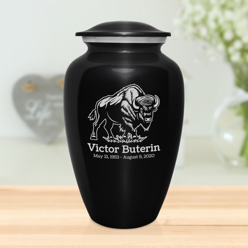 Buffalo Cremation Urn - Jet Black