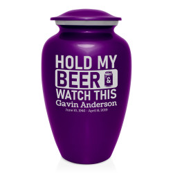 Hold My Beer Watch This Cremation Urn - Purple Luster