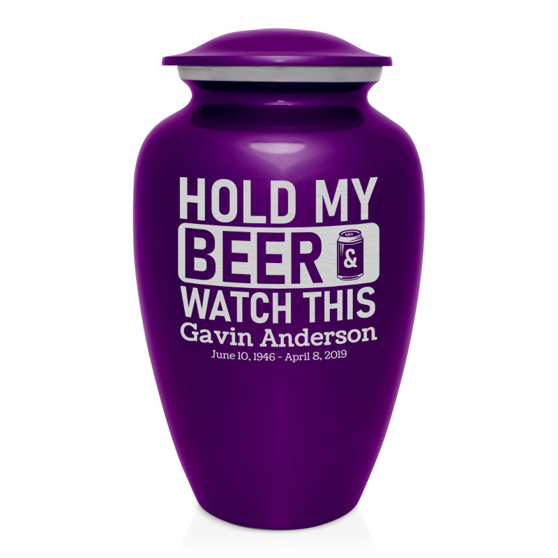 Hold My Beer Watch This Cremation Urn - Purple Luster