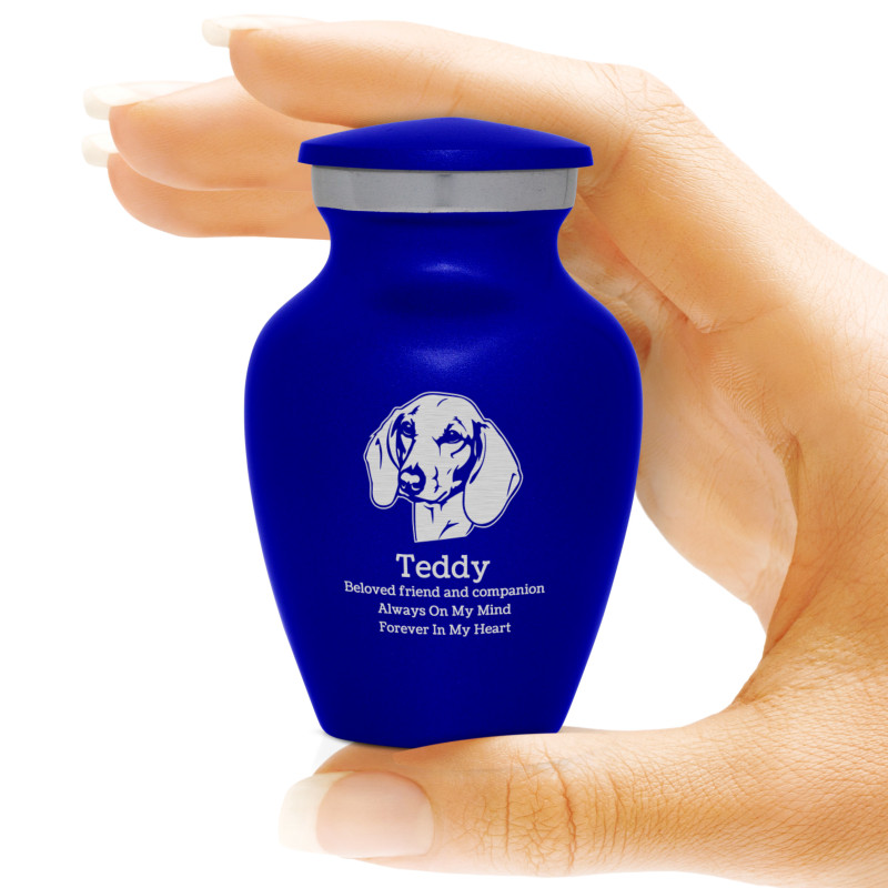 Keepsake Shorthaired Dachshund Pet Cremation Urn - Midnight Blue