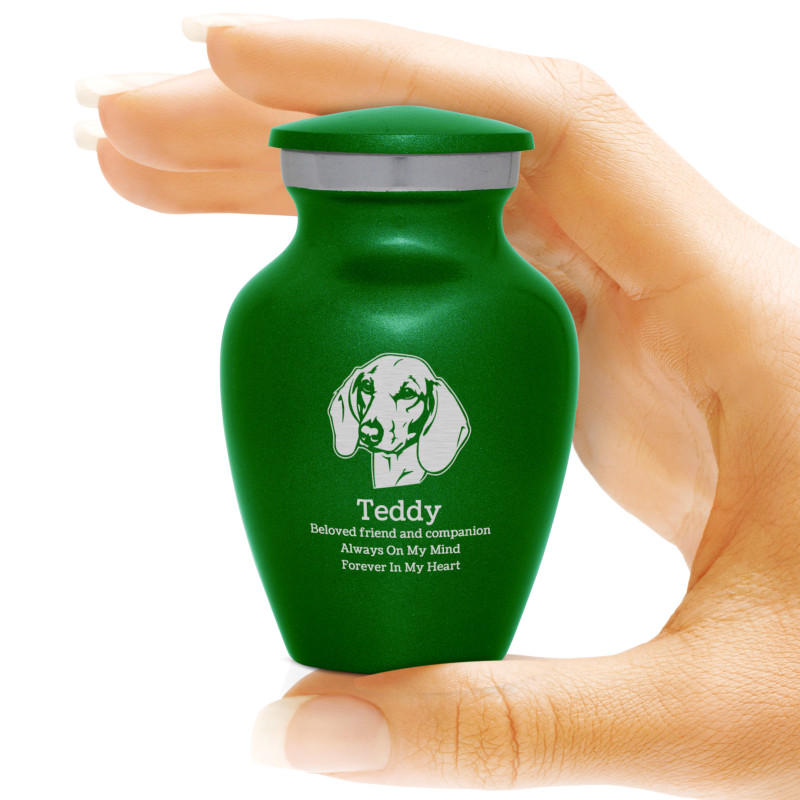 Keepsake Shorthaired Dachshund Pet Cremation Urn - Shamrock Green