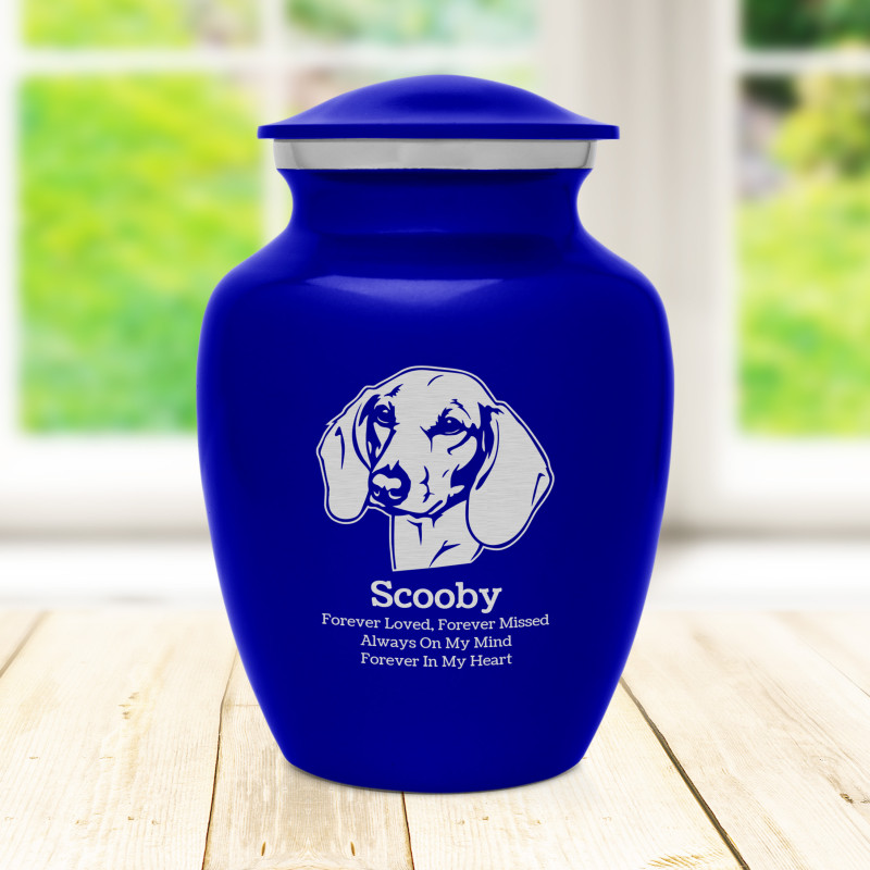 Small Shorthaired Dachshund Pet Cremation Urn - Midnight Blue