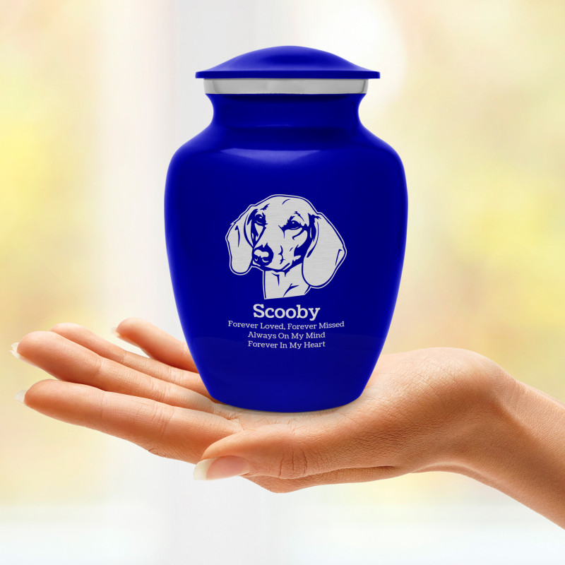 Small Shorthaired Dachshund Pet Cremation Urn - Midnight Blue