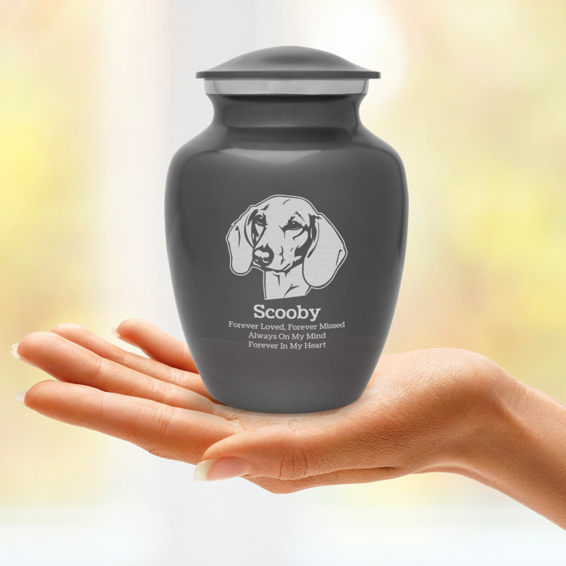 Small Shorthaired Dachshund Pet Cremation Urn - Gunmetal Gray