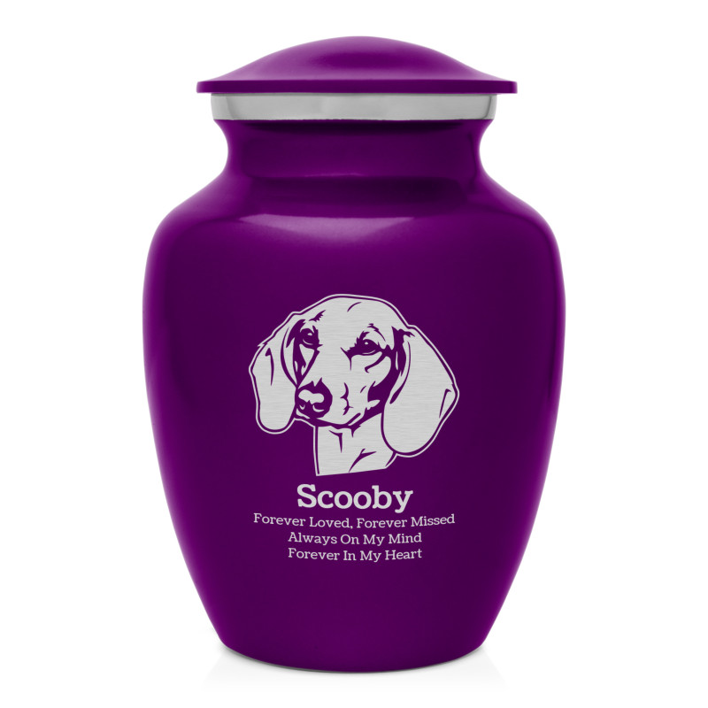 Small Shorthaired Dachshund Pet Cremation Urn - Purple Luster