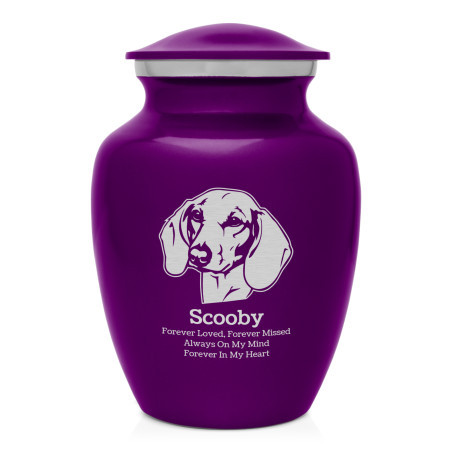 Small Shorthaired Daschund Pet Cremation Urn - Purple Luster