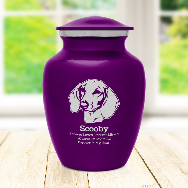 Small Shorthaired Dachshund Pet Cremation Urn - Purple Luster