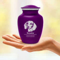 Small Shorthaired Dachshund Pet Cremation Urn - Purple Luster