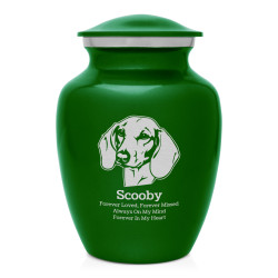 Small Shorthaired Daschund Pet Cremation Urn - Shamrock Green