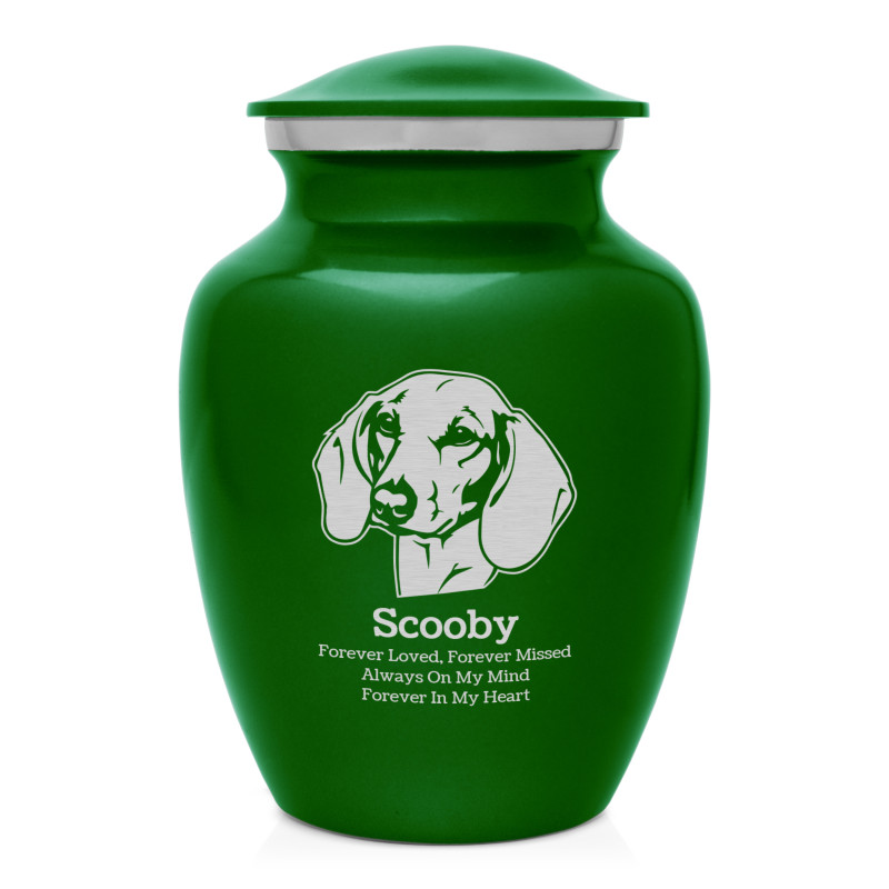Small Shorthaired Dachshund Pet Cremation Urn - Shamrock Green
