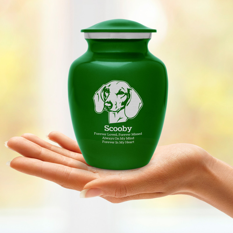 Small Shorthaired Dachshund Pet Cremation Urn - Shamrock Green