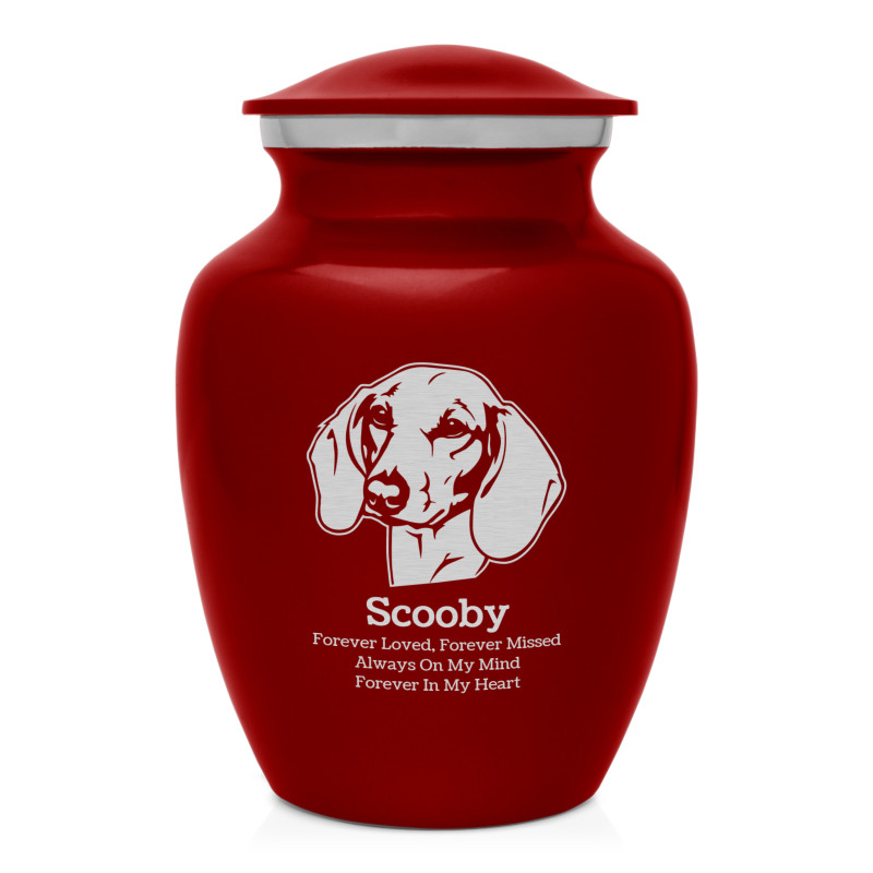 Small Shorthaired Dachshund Pet Cremation Urn - Ruby Red
