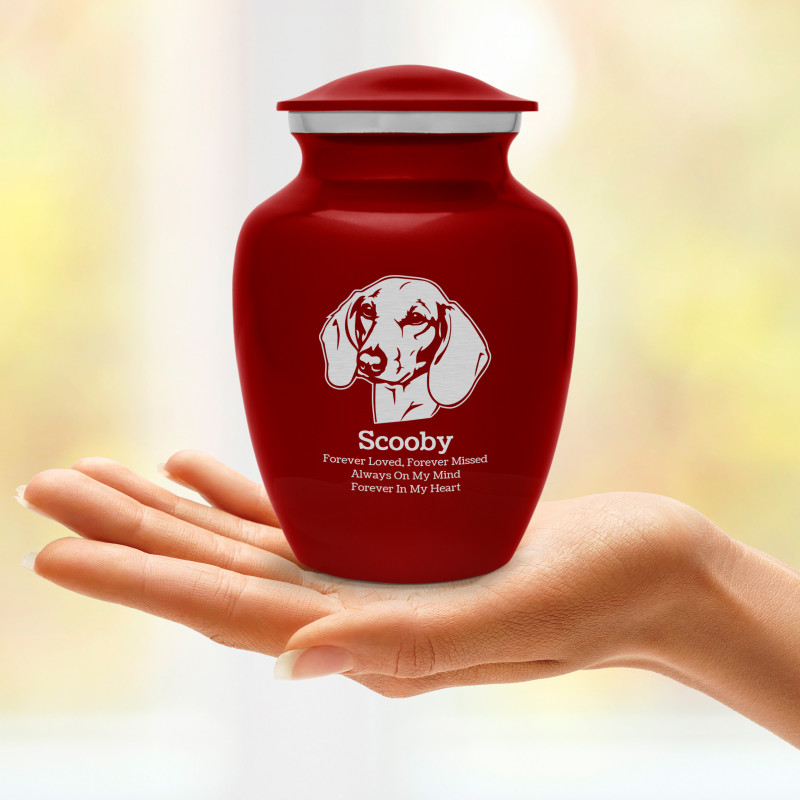 Small Shorthaired Dachshund Pet Cremation Urn - Ruby Red
