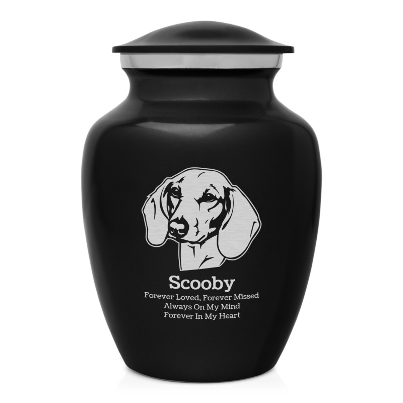 Small Shorthaired Dachshund Pet Cremation Urn - Jet Black