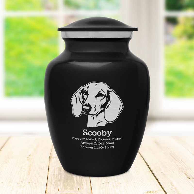 Small Shorthaired Dachshund Pet Cremation Urn - Jet Black