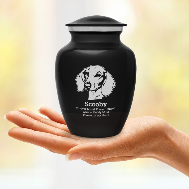 Small Shorthaired Dachshund Pet Cremation Urn - Jet Black