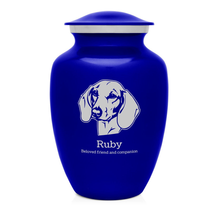 Large Shorthaired Dachshund Pet Cremation Urn - Midnight Blue