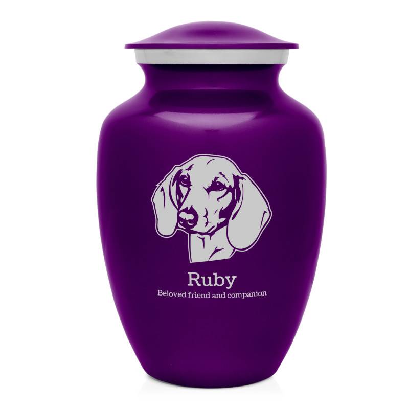 Large Shorthaired Dachshund Pet Cremation Urn - Purple Luster