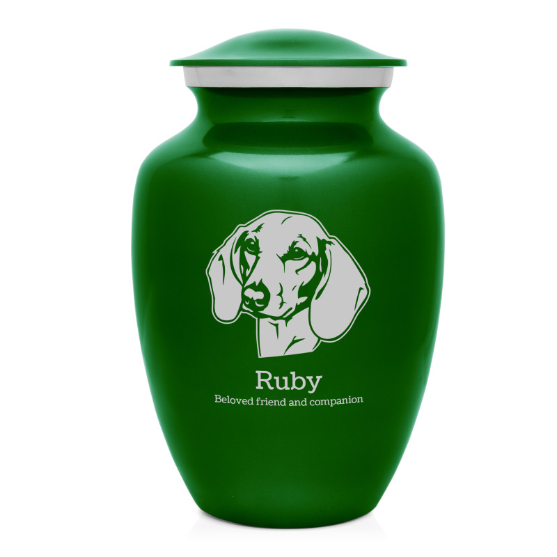 Large Shorthaired Dachshund Pet Cremation Urn - Shamrock Green
