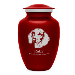 Large Shorthaired Daschund Pet Cremation Urn - Ruby Red