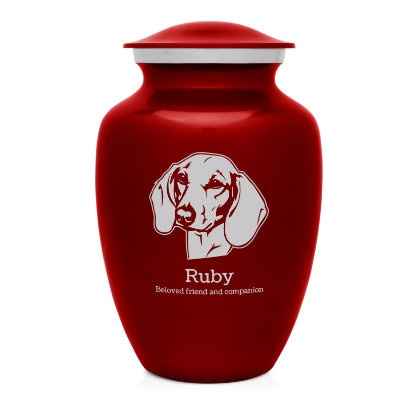 Large Shorthaired Dachshund Pet Cremation Urn - Ruby Red