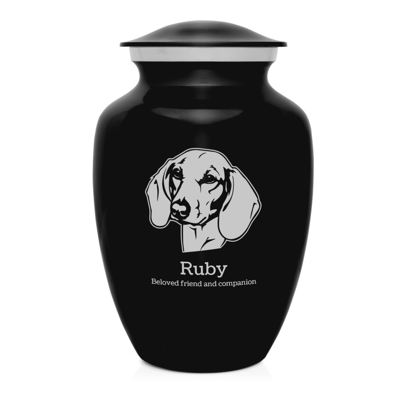 Large Shorthaired Dachshund Pet Cremation Urn - Jet Black