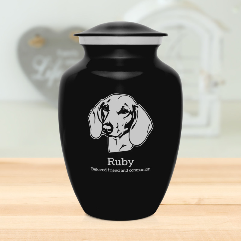 Large Shorthaired Dachshund Pet Cremation Urn - Jet Black