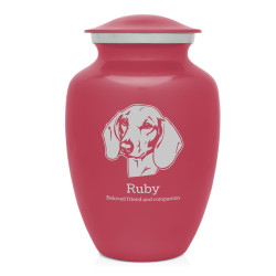 Large Shorthaired Dachshund Pet Cremation Urn - Purple Luster - Pink
