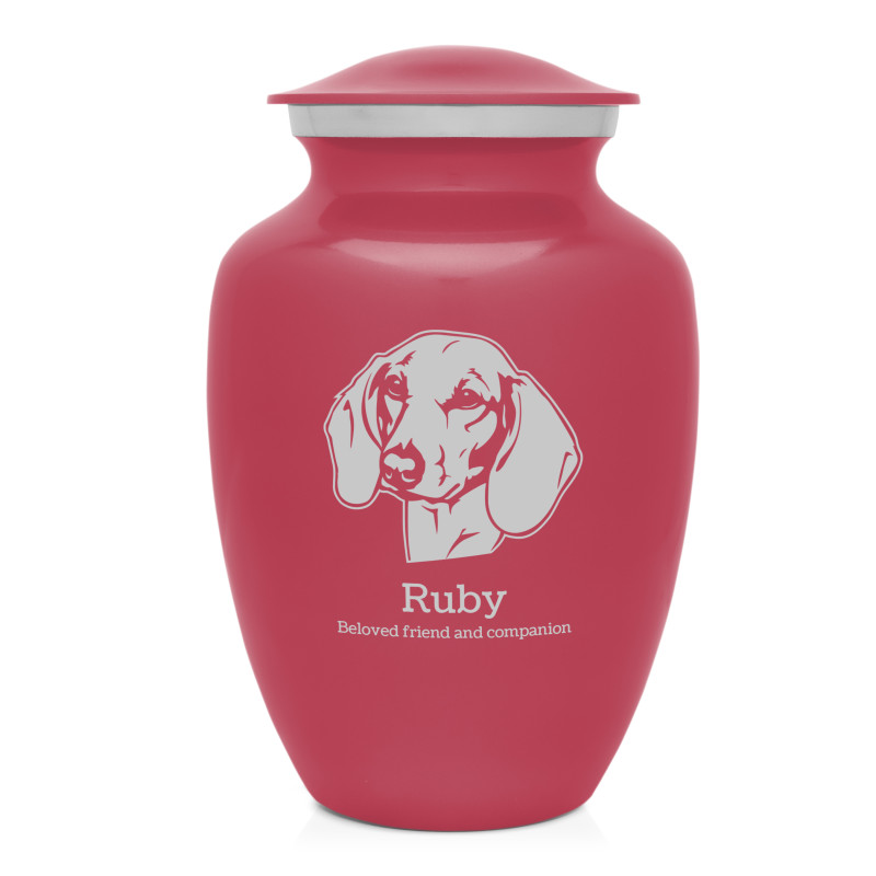 Large Shorthaired Dachshund Pet Cremation Urn - Rose Pink