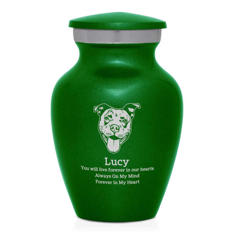 Keepsake Pitbull Pet Cremation Urn - Shamrock Green