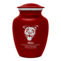 Small Pitbull Pet Cremation Urn - Ruby Red