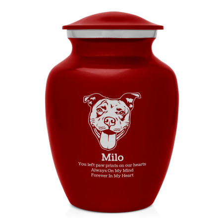 Small Pitbull Pet Cremation Urn - Ruby Red