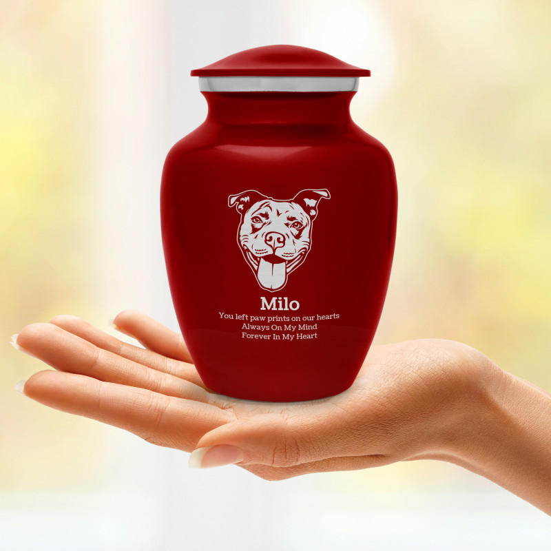 Small Pitbull Pet Cremation Urn - Ruby Red