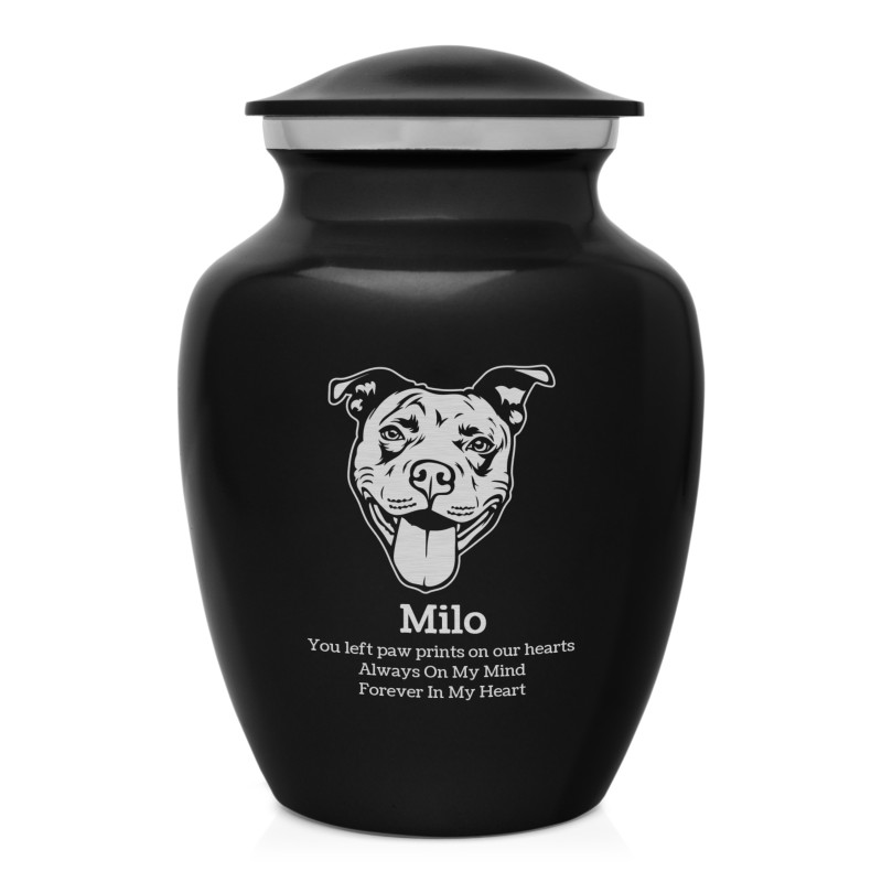 Small Pitbull Pet Cremation Urn - Jet Black