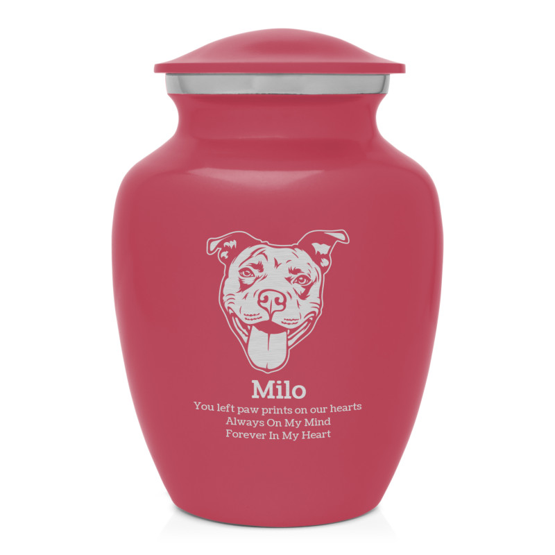 Small Pitbull Pet Cremation Urn - Rose Pink
