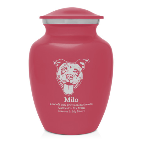 Small Pitbull Pet Cremation Urn - Rose Pink