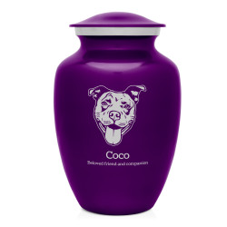 Large Pitbull Pet Cremation Urn - Purple Luster