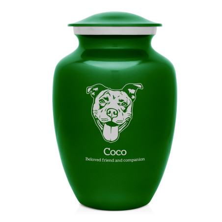 Large Pitbull Pet Cremation Urn - Shamrock Green