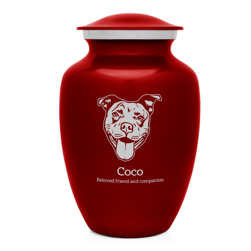 Large Pitbull Pet Cremation Urn - Ruby Red
