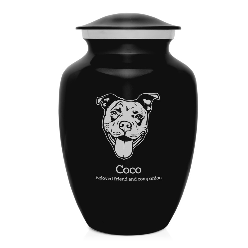 Large Pitbull Pet Cremation Urn - Jet Black