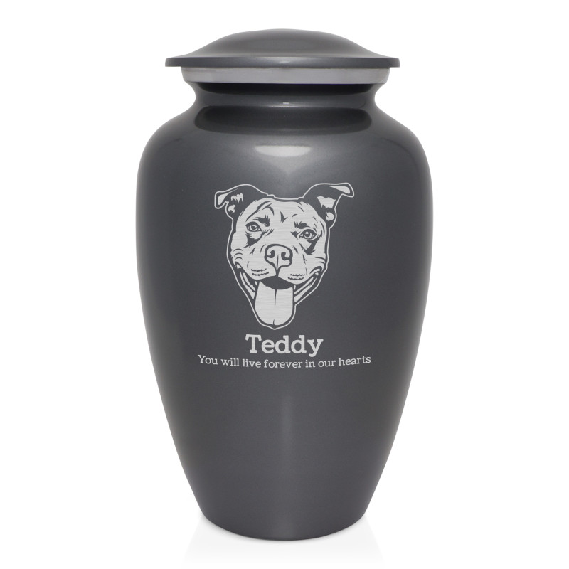 Extra Large Pitbull Pet Cremation Urn - Gunmetal Gray