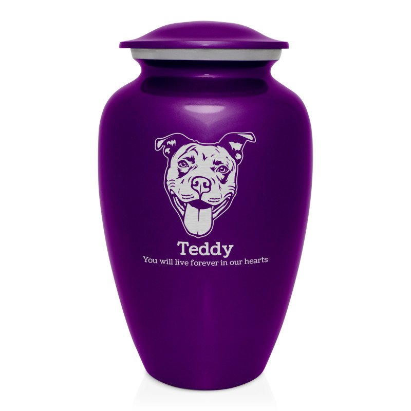 Extra Large Pitbull Pet Cremation Urn - Purple Luster