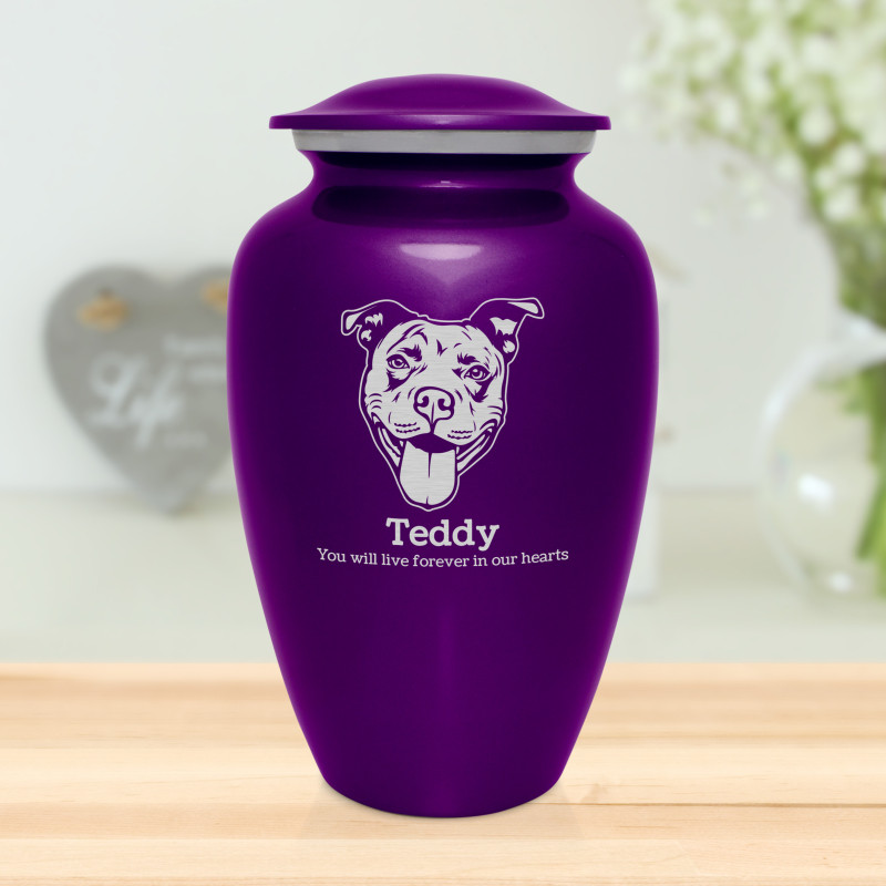 Extra Large Pitbull Pet Cremation Urn - Purple Luster
