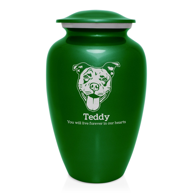 Extra Large Pitbull Pet Cremation Urn - Shamrock Green