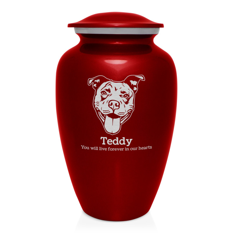 Extra Large Pitbull Pet Cremation Urn - Ruby Red