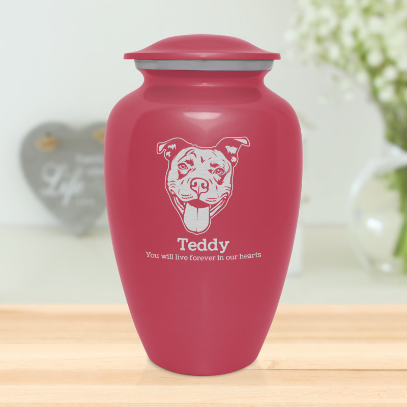Extra Large Pitbull Pet Cremation Urn - Rose Pink