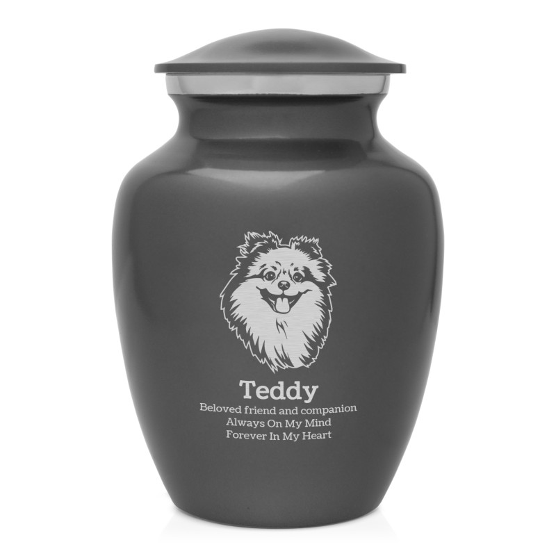 Small Pomeranian Pet Cremation Urn - Gunmetal Gray