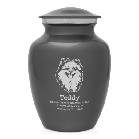 Small Pomeranian Pet Cremation Urn - Gunmetal Gray