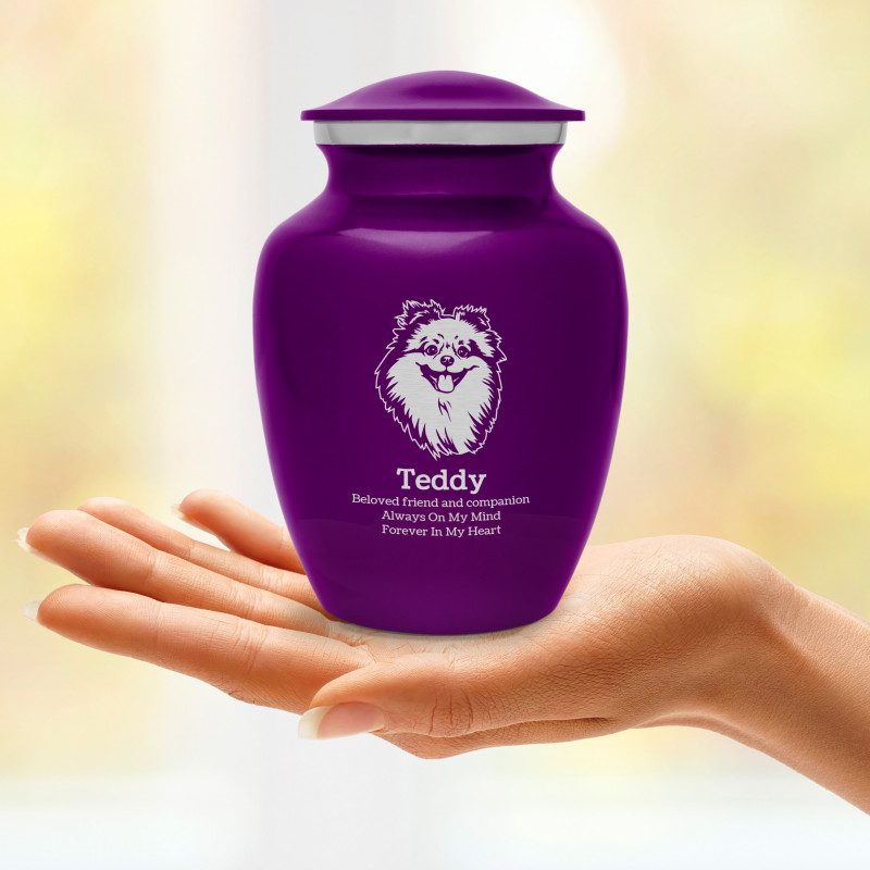Small Pomeranian Pet Cremation Urn - Purple Luster