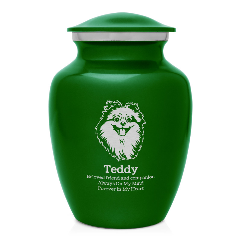 Small Pomeranian Pet Cremation Urn - Shamrock Green